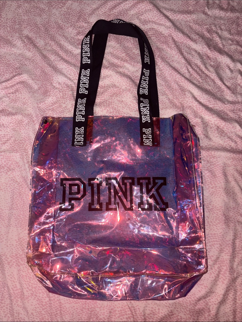 PINK Victoria's Secret Iridescent Pink Holographic Tote